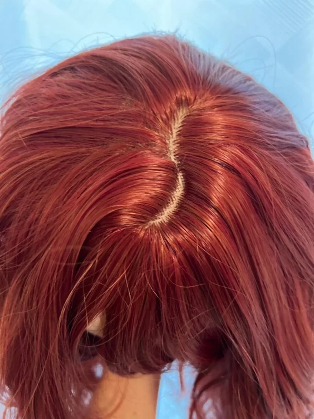 Women's 26 Inch Copper Red Wavy Layered Wig Curtain Bang Butterfly Haircut Style